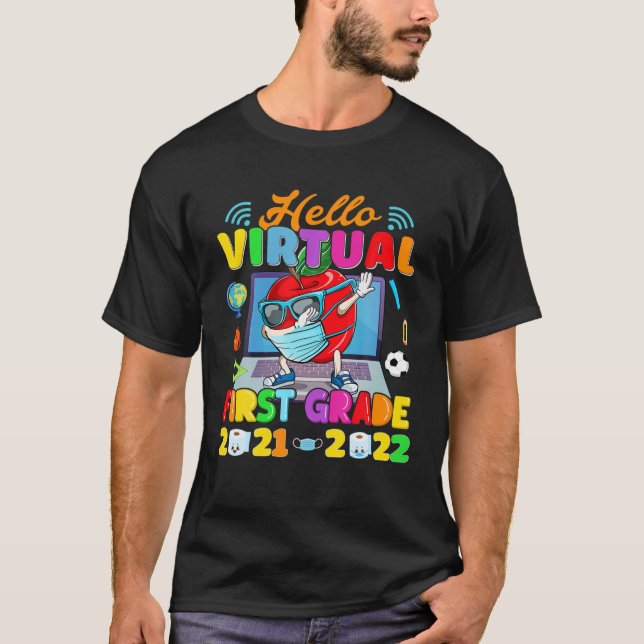 Camiseta Hola primer grado virtual 2021-2022 Apple de vuelt (Anverso)