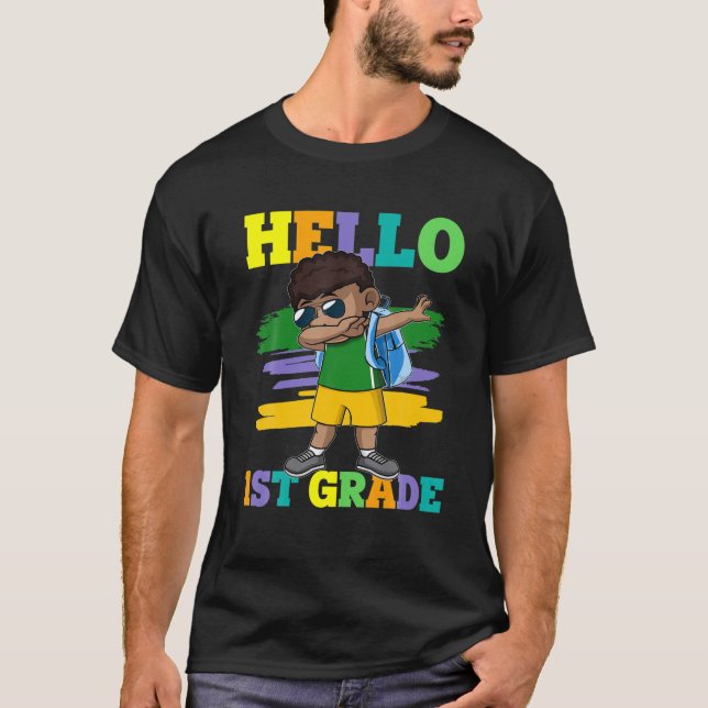 Camiseta Hola Profesor De 1er Grado Dabbing Black Boy Back  (Anverso)