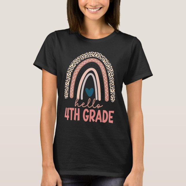 Camiseta Hola Profesor de 4to Grado Leopardo Arcoíris De vu (Anverso)