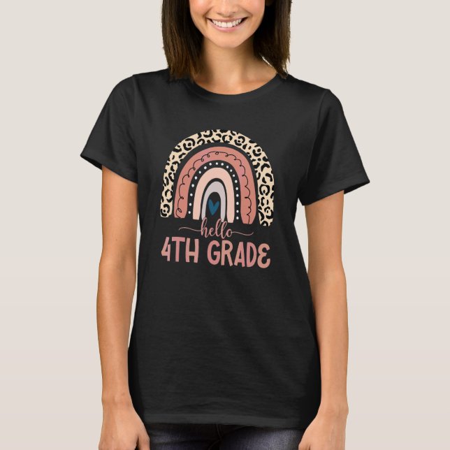 Camiseta Hola Profesor de 4to Grado Leopardo Arcoíris De vu (Anverso)
