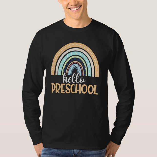Camiseta Hola Profesor De Arcoiris De Boho De Preescolar De (Anverso)
