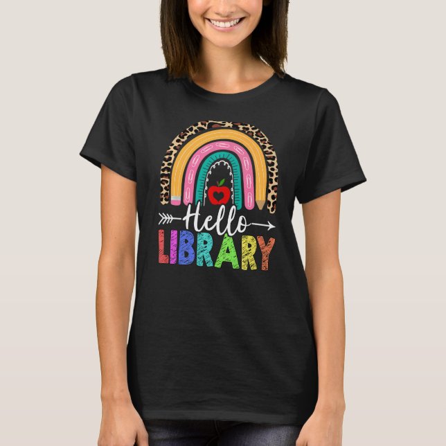Camiseta Hola Profesor De Biblioteca Rainbow Leopard De Vue (Anverso)