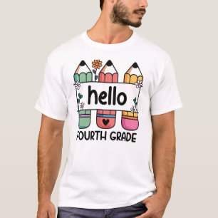 Camiseta Hola, profesor de cuarto grado, lápiz de café