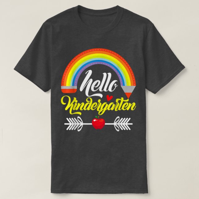 Camiseta Hola profesor de guardería Rainbow Kinder de vuelt (Diseño del anverso)