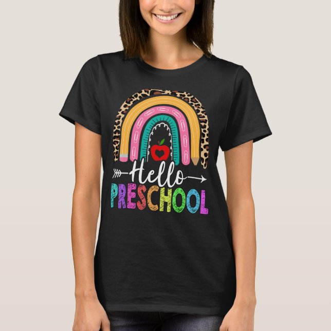 Camiseta Hola Profesor De Preescolar Rainbow Leopard De Vue (Anverso)