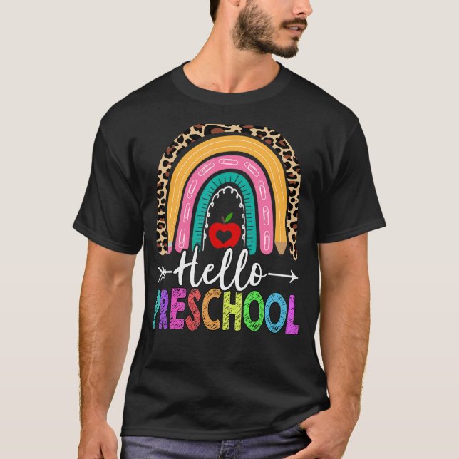 Camiseta Hola Profesor De Preescolar Rainbow Leopard De Vue (Anverso)