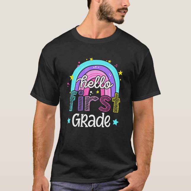 Camiseta Hola profesor de primer grado Boho Rainbow First D (Anverso)