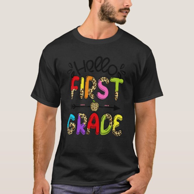 Camiseta Hola profesor de primer grado de Leopard Apple (Anverso)