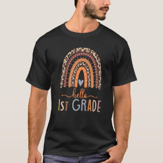 Camiseta Hola profesor de primer grado Leopard Rainbow de v