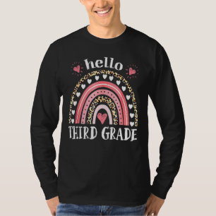 Camiseta Hola profesor de tercer grado de leopardo arcoiris