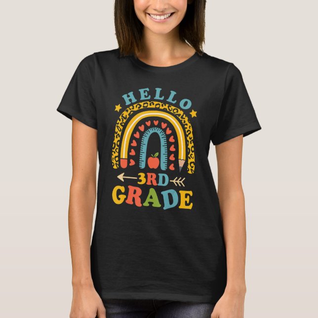 Camiseta Hola, profesor de tercer grado Leopard Rainbow Bac (Anverso)