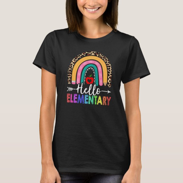 Camiseta Hola Profesor Elemental Rainbow Leopard De Vuelta  (Anverso)