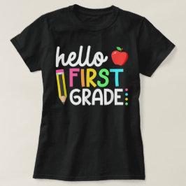 Camiseta Hola Profesora de Primer Grado Coquette Lazo de Lá