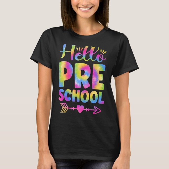Camiseta Hola Profesores de Preescolar Niños Tie Dye Back (Anverso)
