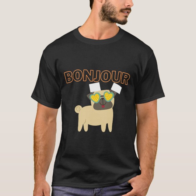 Camiseta Hola Pug, Hola Pug con gafas de sol 113 (Anverso)