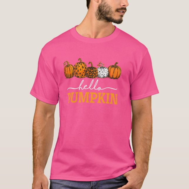 Camiseta Hola Pumpkin Cute Fall Naranja White Leopard Spot (Anverso)