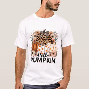Camiseta Hola Pumpkin Png, Boho Floral Fall Leopard