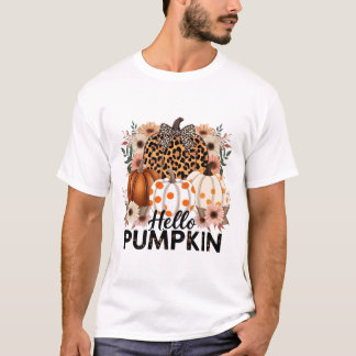 Camiseta Hola Pumpkin Png, Boho Floral Fall Leopard