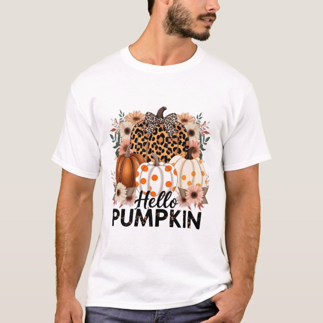 Camiseta Hola Pumpkin Png, Boho Floral Fall Leopard (Anverso)