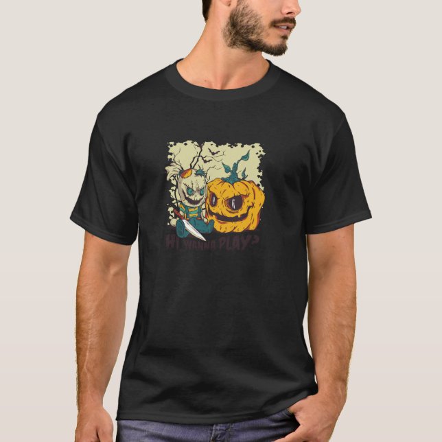 Camiseta Hola quiere jugar a Creepy Doll Pumpkin Halloween  (Anverso)