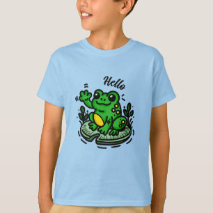 Camiseta ¡Hola   Rana sobre la mano de la almohadilla de Li