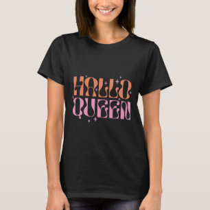 Camiseta Hola Reina Estrellas Rosa Naranja Negro Halloween