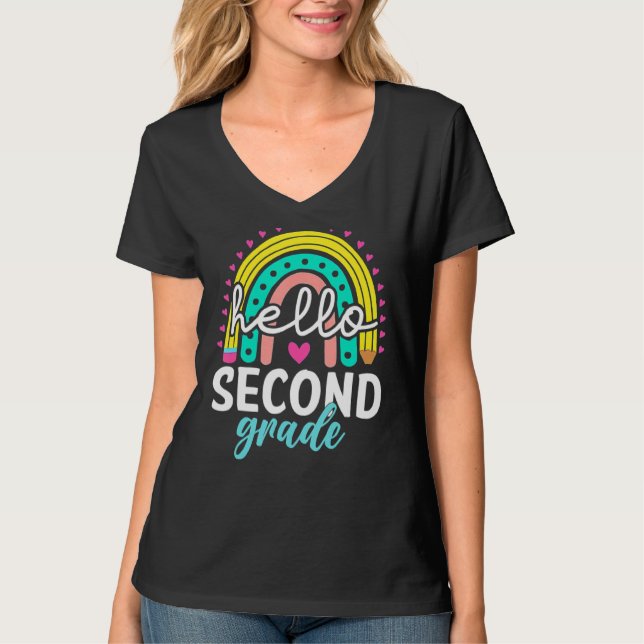 Camiseta Hola segundo grado Arcoiris de vuelta al profesor  (Anverso)