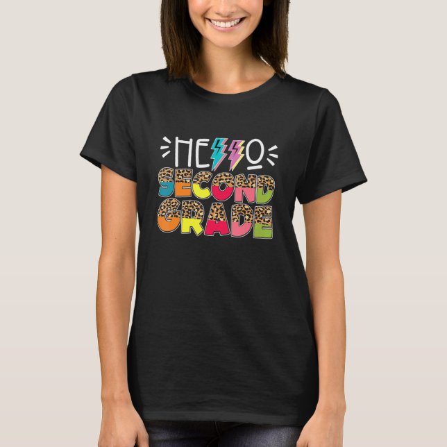 Camiseta Hola, segundo grado Leopard de vuelta a la escuela (Anverso)