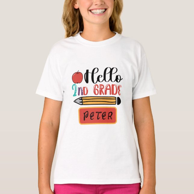 Camiseta Hola segundo grado personalizado de vuelta a la di (Anverso)