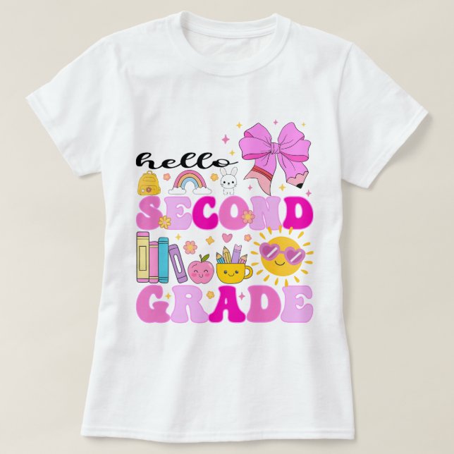 Camiseta Hola segundo grado, preppy vuelve a la escuela (Diseño del anverso)