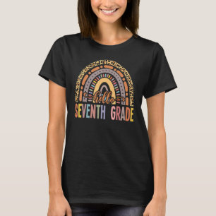 Camiseta Hola, Séptimo Grado Leopard Rainbow de vuelta a la