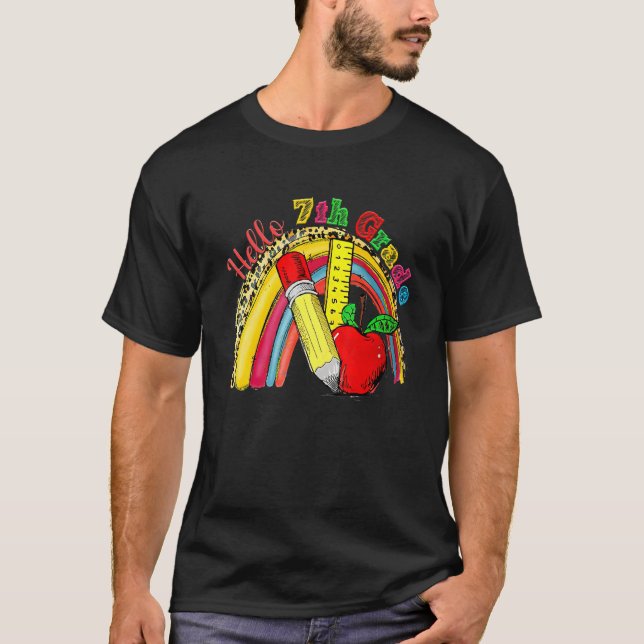 Camiseta Hola, sétimo Grado De Vuelta A La Escuela Leopard  (Anverso)