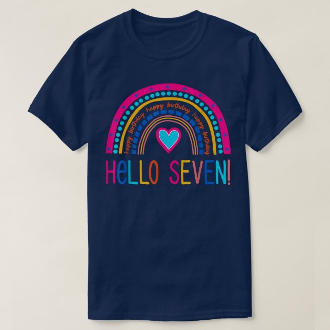 Camiseta Hola Siete Arcoiris Tengo 7 Años Feliz Cumpleaños (Diseño del anverso)