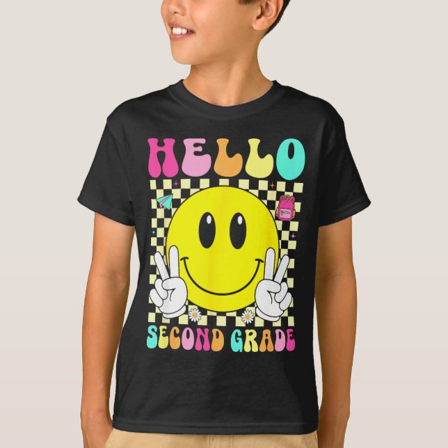 Camiseta Hola sonrisa retro de segundo grado cara de vuelta (Anverso)