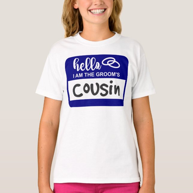 Camiseta Hola, soy el distintivo de nombre de Boda primo de (Anverso)