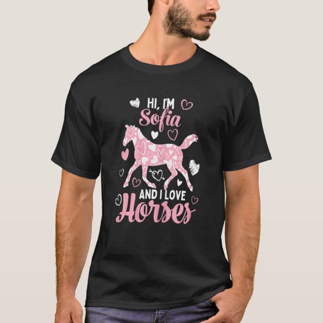 Camiseta Hola soy Sofía y amo los caballos  Patrón de coraz (Anverso)