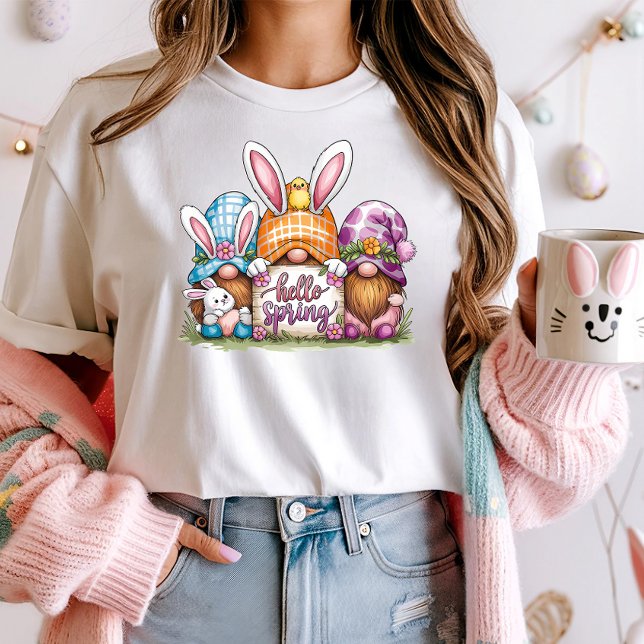 Camiseta Hola Spring Gnome Tee, Conejo Cute y Chick de Pasc (Subido por el creador)