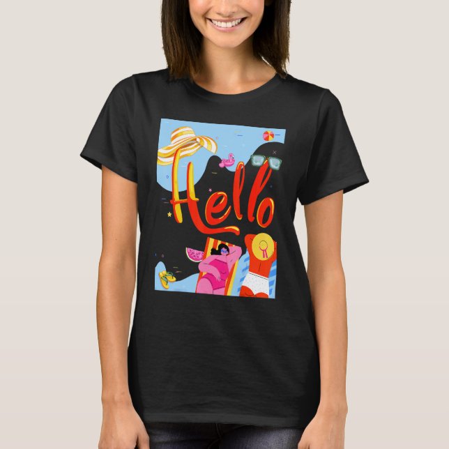 Camiseta Hola Summer Bikini Time Slipper Flamingo Melon Ba (Anverso)