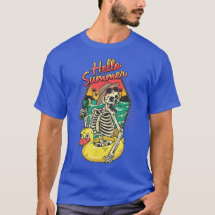 Camiseta Hola Summer Funny Skeleton Duck Pool Vacaciones fa