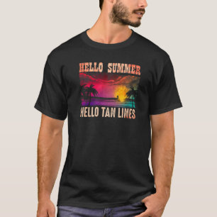 Camiseta Hola Summer Hello Tan Líneas de Retro Vacaciones