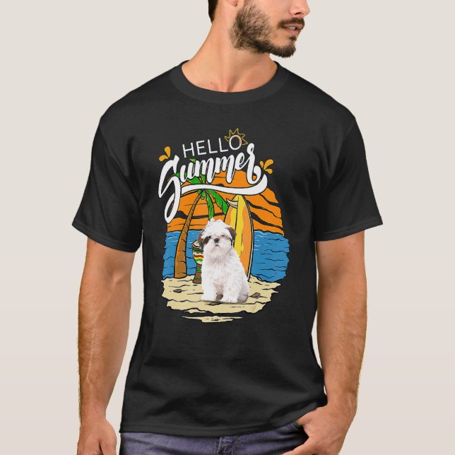 Camiseta Hola Summer Shih Tzu Vacaciones de perro (Anverso)