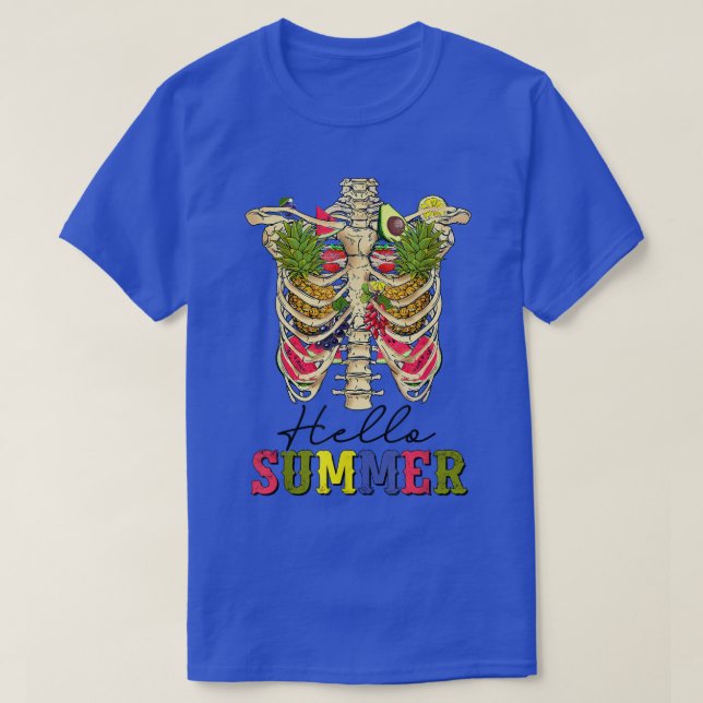 Camiseta Hola Summer Skeleton Flor Watermelon Beach Trop (Diseño del anverso)
