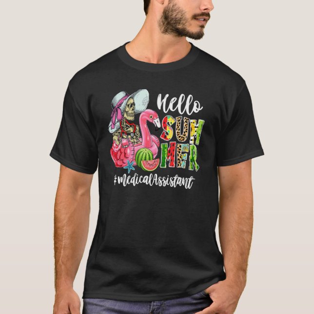 Camiseta Hola Summer Skull Flamingo Float Medical Assistan (Anverso)