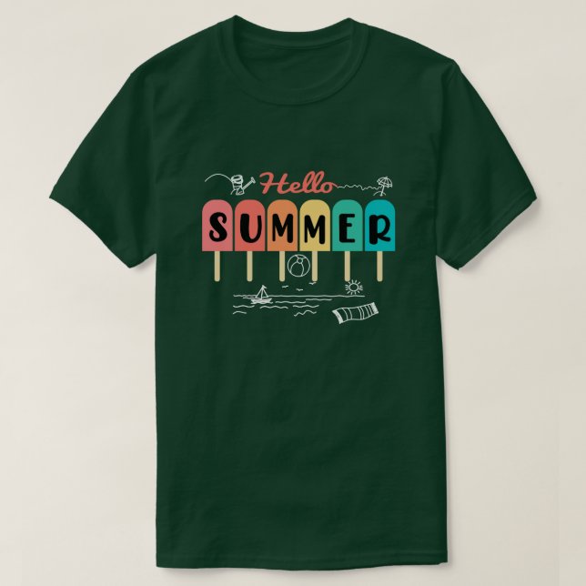 Camiseta Hola Summer Vacation Popsicle & Ice Lolly Fun Des (Diseño del anverso)