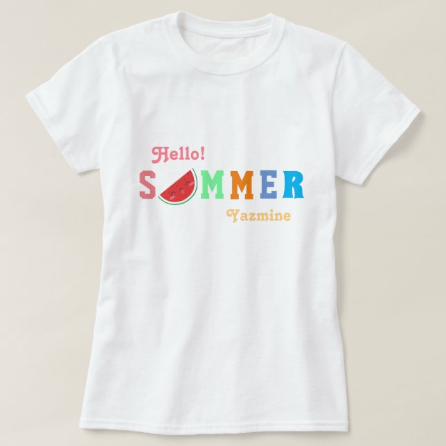 Camiseta Hola Summer Watermelon Pastel Color Textos (Diseño del anverso)