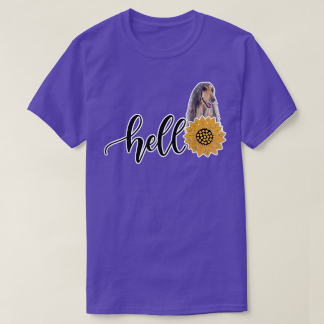 Camiseta Hola, Sunflower Afghan Hound  (Diseño del anverso)
