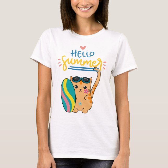 Camiseta "Hola surfista de gatos de verano" (Anverso)