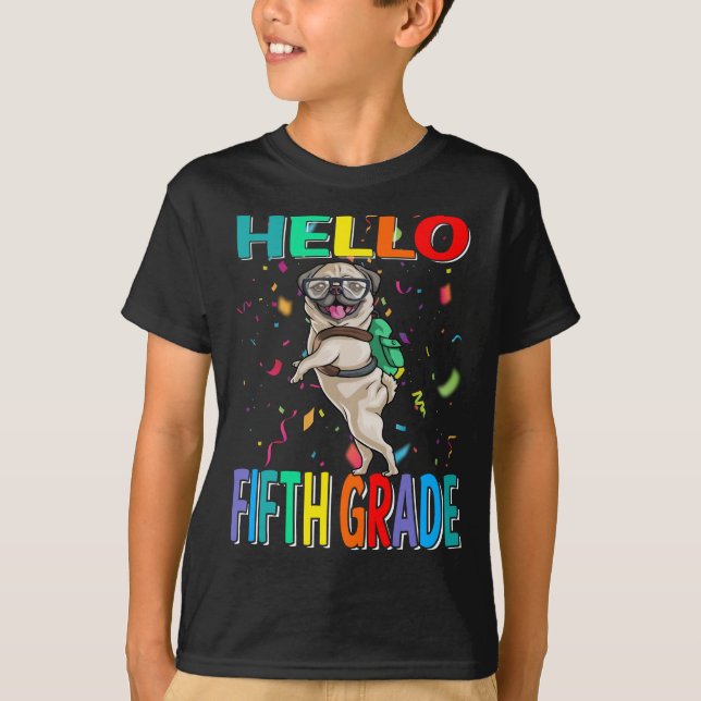Camiseta Hola T-Shirt de pug de quinto grado (Anverso)
