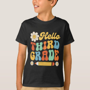 Camiseta Hola, tercer grado, de vuelta a los niños profesor