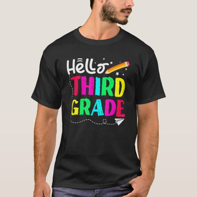 Camiseta Hola, tercer grado de vuelta al diseño escolar (Anverso)